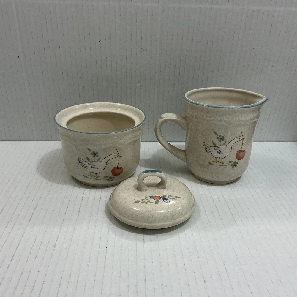 Vintage Marmalade Goose Mug & Sugar Bowl Set Speckled Stoneware Farmhouse Decor - Picture 4 of 4